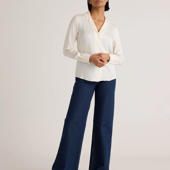 Quince Washable Stretch Silk Notch Collar Long Sleeve Blouse - Picture 3 of 10